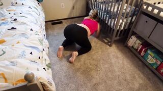 Pregnant Cougar gets stuck into crib and son has to come help her got out