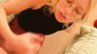 Spex bimbo hand job teens jerks off penis