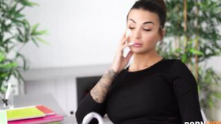 Lusty Spanish Secretary Susy Gala Riding Her Boss with Her Pink and Bald Vagina