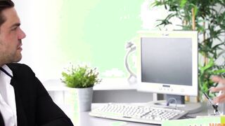 Lusty Spanish Secretary Susy Gala Riding Her Boss with Her Pink and Bald Vagina