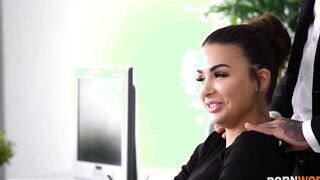 Lusty Spanish Secretary Susy Gala Riding Her Boss with Her Pink and Bald Vagina