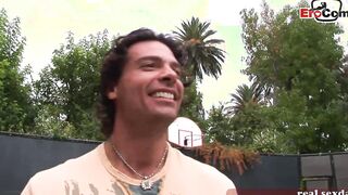 Dark Haired and blonde tennis eighteen doing 3 way ffm public