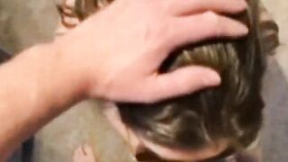 Blonde mom (mother of three) deep throats penis