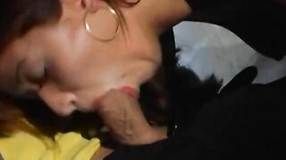 Red Haired milf with nice melons fucks dudes bro next to wall with graffiti