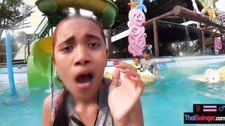 chinese amateur 18 year old lover fun into the pool and turned on sex after a warm shower