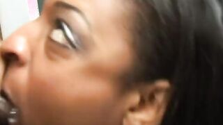 Ebony Bombshell spreads her irresistible snatch and blows rough dick