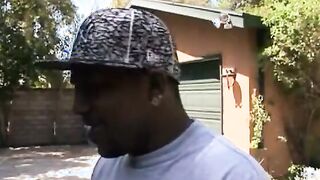 Slender blonde barely fits little bro's humongous ebony penis inside all her holes