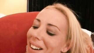 Slender blonde barely fits little bro's humongous ebony penis inside all her holes