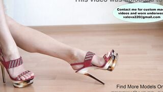 Beautiful Toes Celeb Tries two Pairs Of High Heeled Shoes And Shows Her Legs