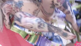 Three-Way with blonde innocent and inked star with huge jugs