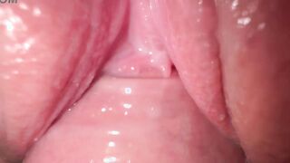 Dirty creamy bitch squirts and gets cum on vulgar barely legal vagina