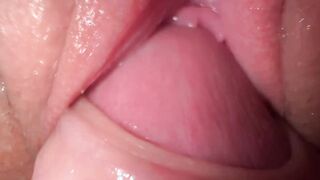 Dirty creamy bitch squirts and gets cum on vulgar barely legal vagina