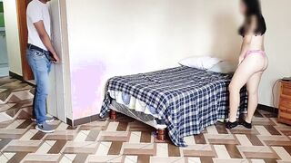 Fucking my stepmom rough into the room: I spy my stepmom while she takes her clothes off and she discovers me when I masturbate