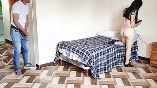 Fucking my stepmom rough into the room: I spy my stepmom while she takes her clothes off and she discovers me when I masturbate