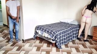 Fucking my stepmom rough into the room: I spy my stepmom while she takes her clothes off and she discovers me when I masturbate