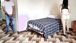 Fucking my stepmom rough into the room: I spy my stepmom while she takes her clothes off and she discovers me when I masturbate