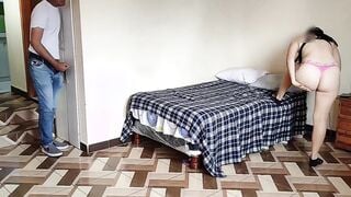 Fucking my stepmom rough into the room: I spy my stepmom while she takes her clothes off and she discovers me when I masturbate