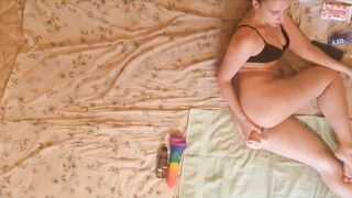Anastasia Lover fucks on the bed her butt solo anal stretch with vibrator