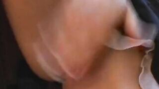 Yummy young interracial girls deep throat a long penis, then got pussies filled