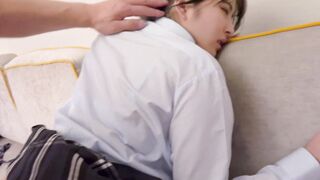 Japanese 19 year old with amazingly hot tiny breasts getting her tight soak bald cunt nailed deepthroat by huge cock. Fucking rough doggy style. Japanese amateur 18yo porn.