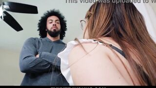 It's Honey Hayes first time doing house cleaning with customer long stud, James Angel, but she is so clumsy damaging Jame's fleshlight.