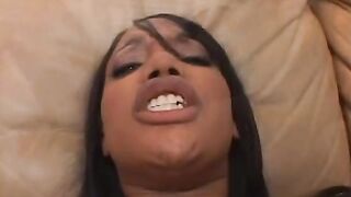Interracial dark haired have a living room three-way