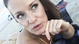 Jillian Goes To The Beach (Into A Small Gold Bikini)