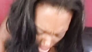 Lusty strap on fucking ebony mom carpet munching