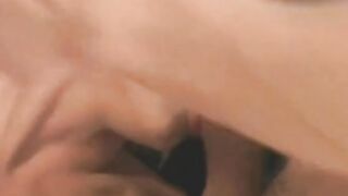 Blonde cougar into orange dress swings between 2 big dicks on hotel couch