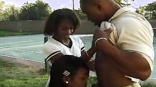 Outdoors anal sex with 2 african teenie