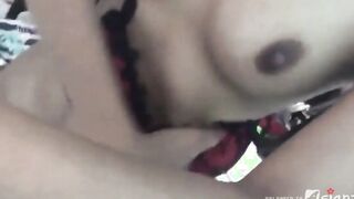 Vulgar chinese chick masturbates with hair grope