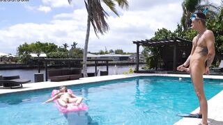 Big Boobed eighteen relaxes nude inside her pool