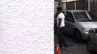 Big Titted working Girl swallows big african penis