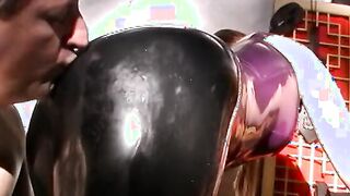 Naked man is booty-slapped and whipped by domina