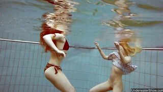 Nudist babes inside the pool underwater stripping