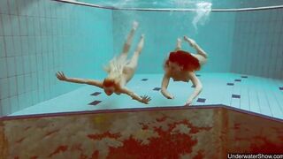 Nudist babes inside the pool underwater stripping