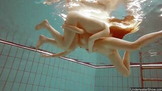 Nudist babes inside the pool underwater stripping
