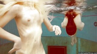 Nudist babes inside the pool underwater stripping