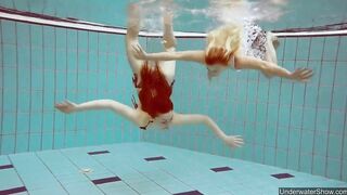 Nudist babes inside the pool underwater stripping
