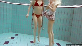 Nudist babes inside the pool underwater stripping