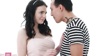 Cute 18 yo dark haired inside adorable slippers got plowed and covered inside cum by her boyfriend