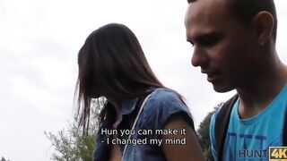 HUNT4K 19 Year Old raven-haired performer shows her sex skillz inside the fresh air
