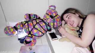 Female chastity sub Lexi Grey gets a morning piss beverage, then is roughly butt nailed with she paints with cum