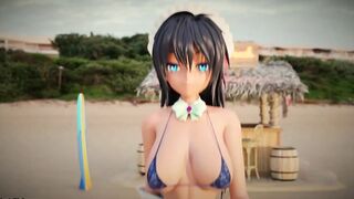 Peachy Beach Pt two, 3D Anime Bikini Maid, Hibiki, gets banged! inside the mouth, between huge titties and tight twat!