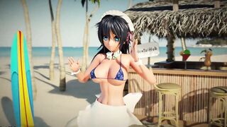 Peachy Beach Pt two, 3D Anime Bikini Maid, Hibiki, gets banged! inside the mouth, between huge titties and tight twat!