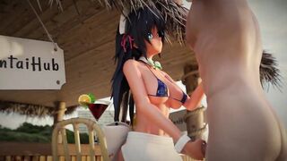 Peachy Beach Pt two, 3D Anime Bikini Maid, Hibiki, gets banged! inside the mouth, between huge titties and tight twat!