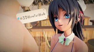 Peachy Beach Pt two, 3D Anime Bikini Maid, Hibiki, gets banged! inside the mouth, between huge titties and tight twat!