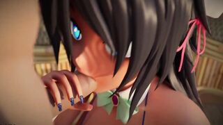 Peachy Beach Pt two, 3D Anime Bikini Maid, Hibiki, gets banged! inside the mouth, between huge titties and tight twat!