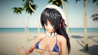 Peachy Beach Pt two, 3D Anime Bikini Maid, Hibiki, gets banged! inside the mouth, between huge titties and tight twat!