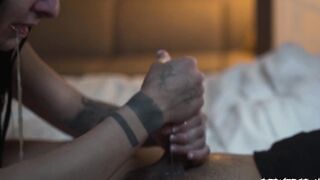 Kaitlyn Katsaros BTS fun while she blows down cum and penis